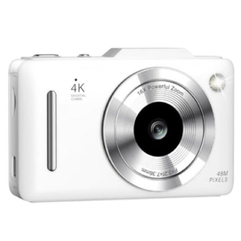 QUIOF Fashion CCD Compact Camera 48MP 4K Built-In Flash 16x Zoom White